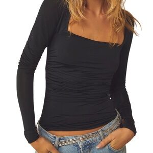 Free People Wind Down Layering Top in Black